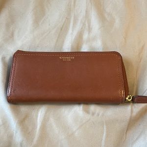 Brown leather coach zip wallet